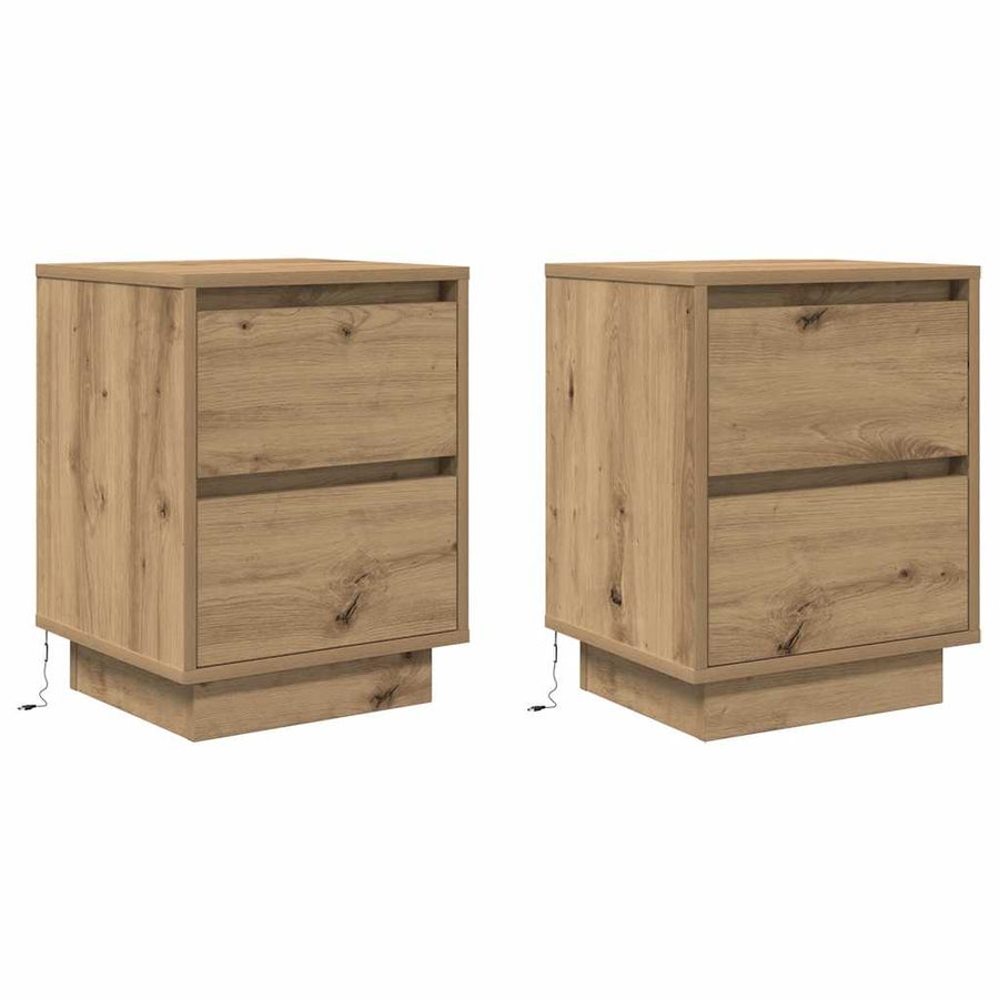 Nachtkastjes met LED 2 st 38x34x50 cm artisanaal eikenkleur