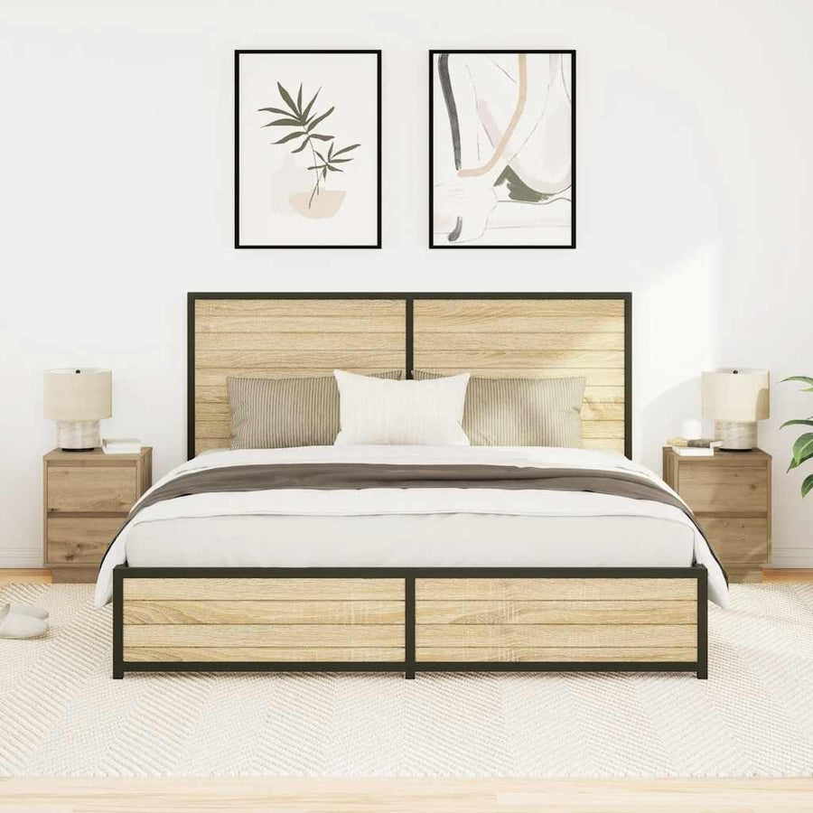 Nachtkastjes met LED 2 st 38x34x50 cm artisanaal eikenkleur