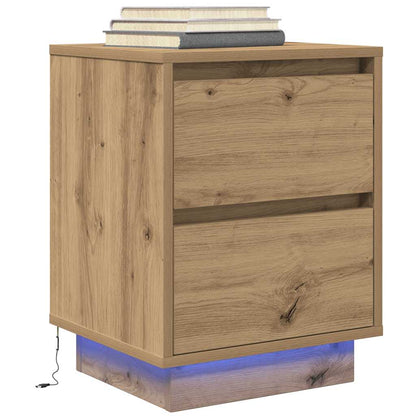 Nachtkastjes met LED 2 st 38x34x50 cm artisanaal eikenkleur