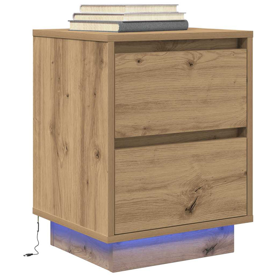 Nachtkastjes met LED 2 st 38x34x50 cm artisanaal eikenkleur