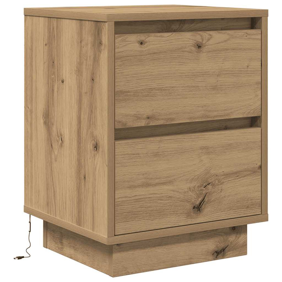 Nachtkastjes met LED 2 st 38x34x50 cm artisanaal eikenkleur