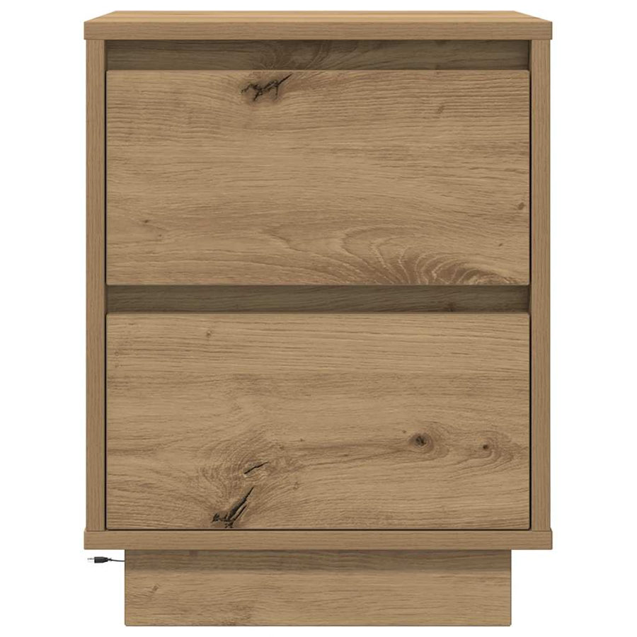 Nachtkastjes met LED 2 st 38x34x50 cm artisanaal eikenkleur