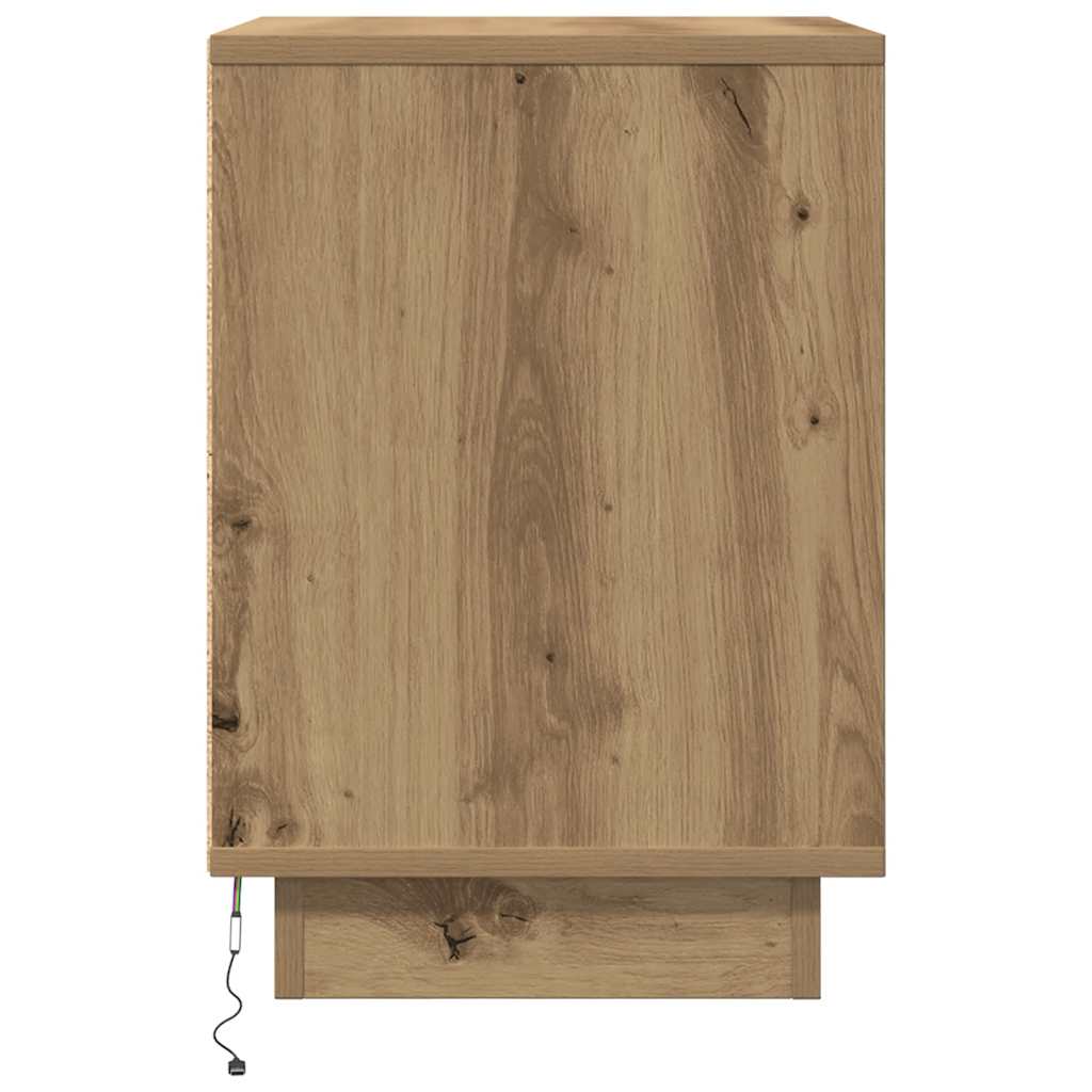 Nachtkastjes met LED 2 st 38x34x50 cm artisanaal eikenkleur