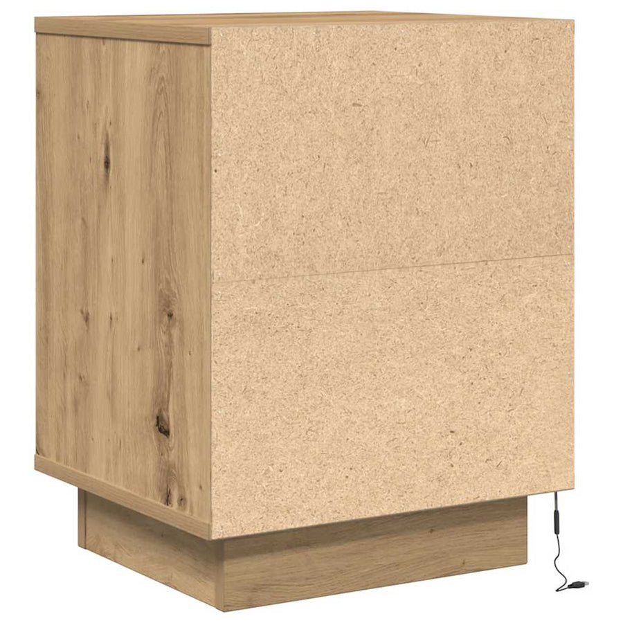 Nachtkastjes met LED 2 st 38x34x50 cm artisanaal eikenkleur