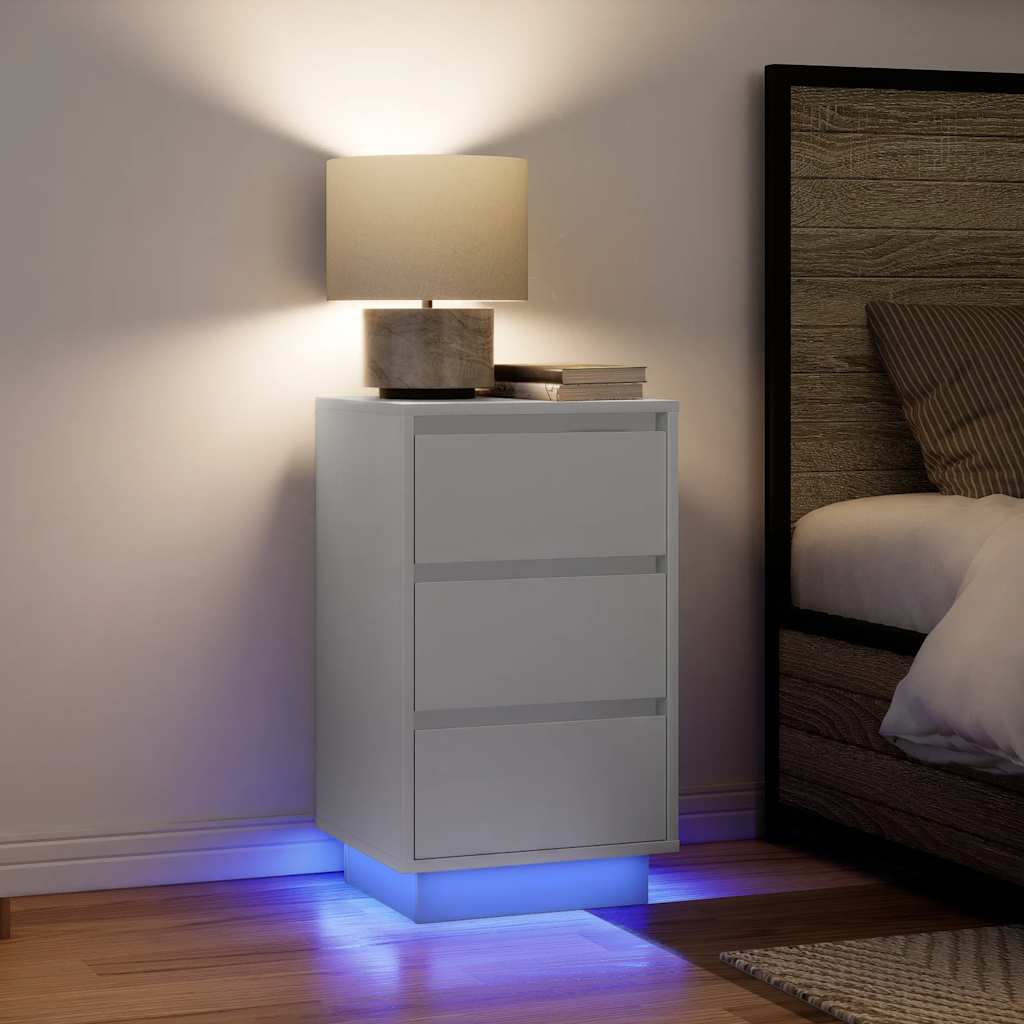 Nachtkastje met LED-verlichting 38x34x65 cm wit