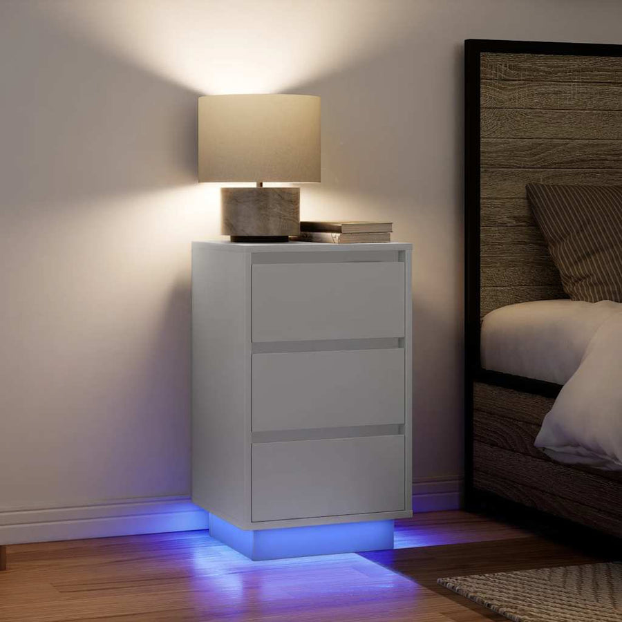 Nachtkastje met LED-verlichting 38x34x65 cm wit