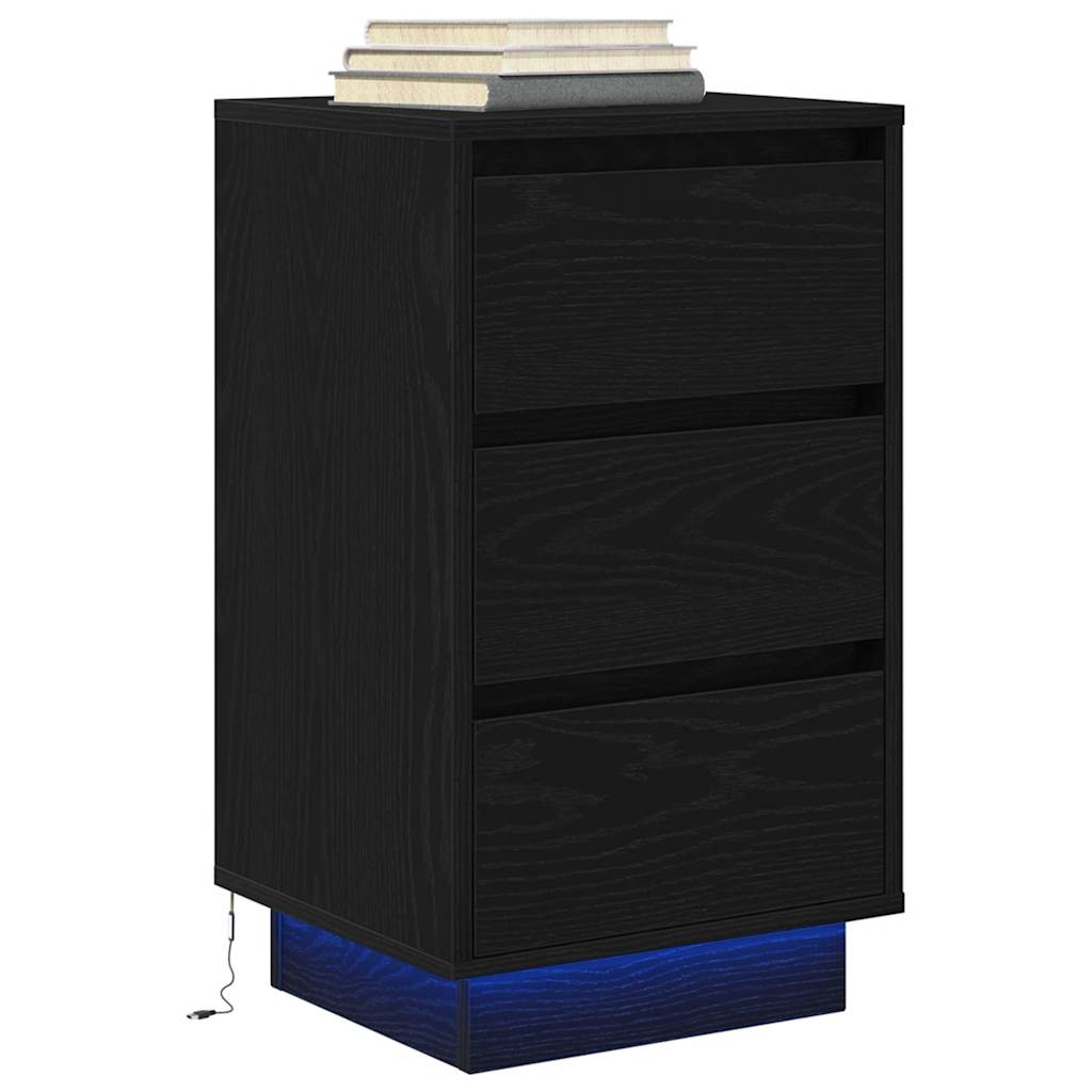 Nachtkastje met LED-verlichting 38x34x65 cm zwart