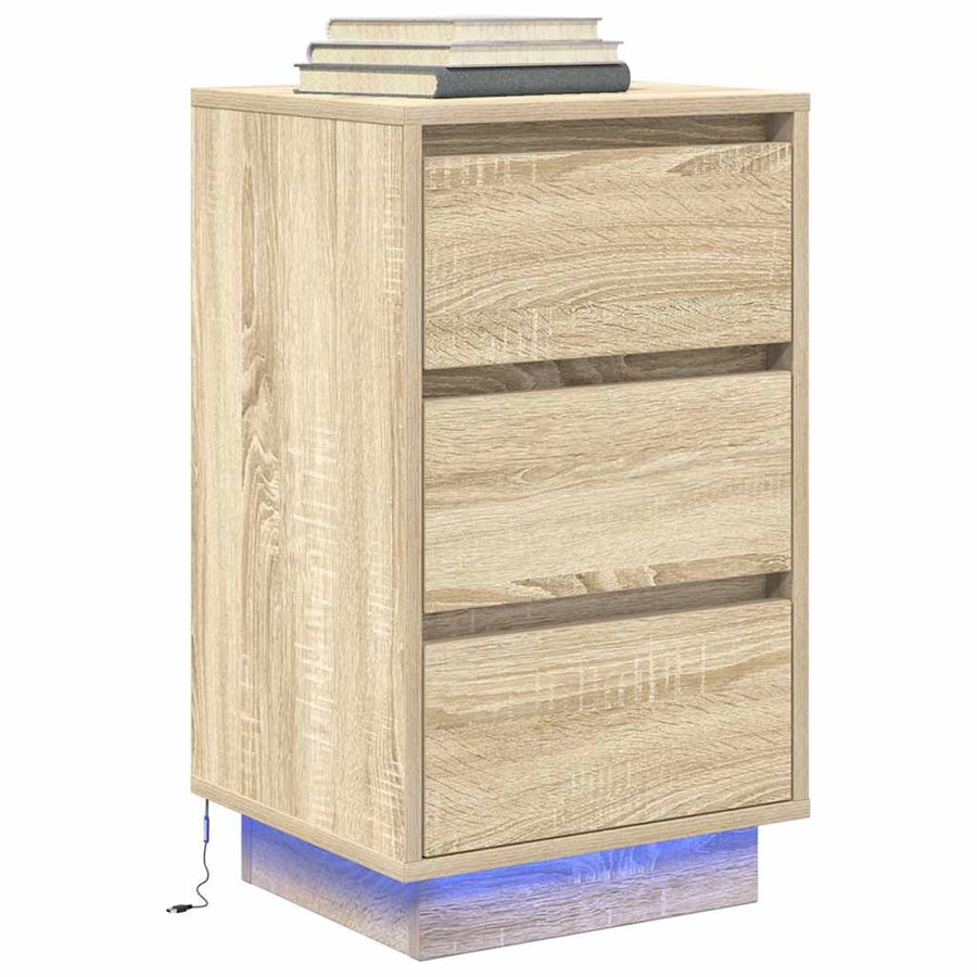 Nachtkastje met led-verlichting 38x34x65 cm sonoma eikenkleurig