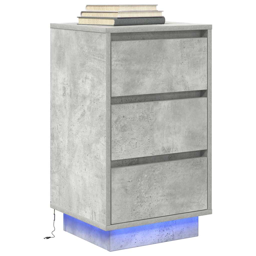Nachtkastje met LED-verlichting 38x34x65 cm betongrijs