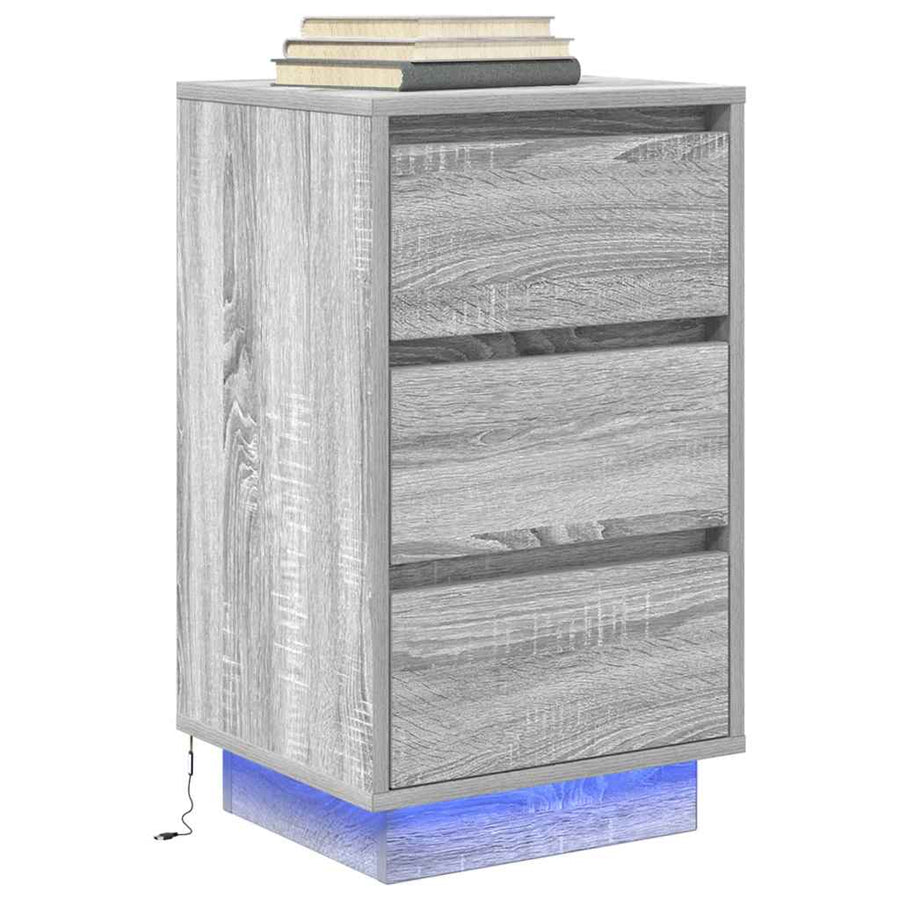 Nachtkastje met LED-verlichting 38x34x65 cm grijs sonoma