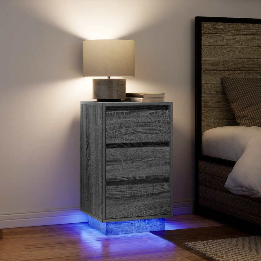 Nachtkastje met LED-verlichting 38x34x65 cm grijs sonoma