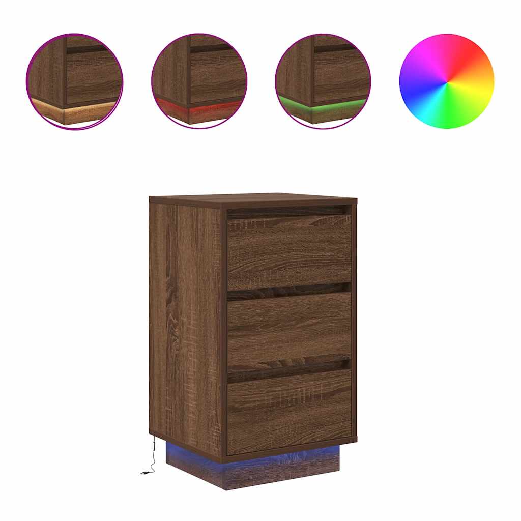 Nachtkastje met LED-verlichting 38x34x65 cm bruin eiken