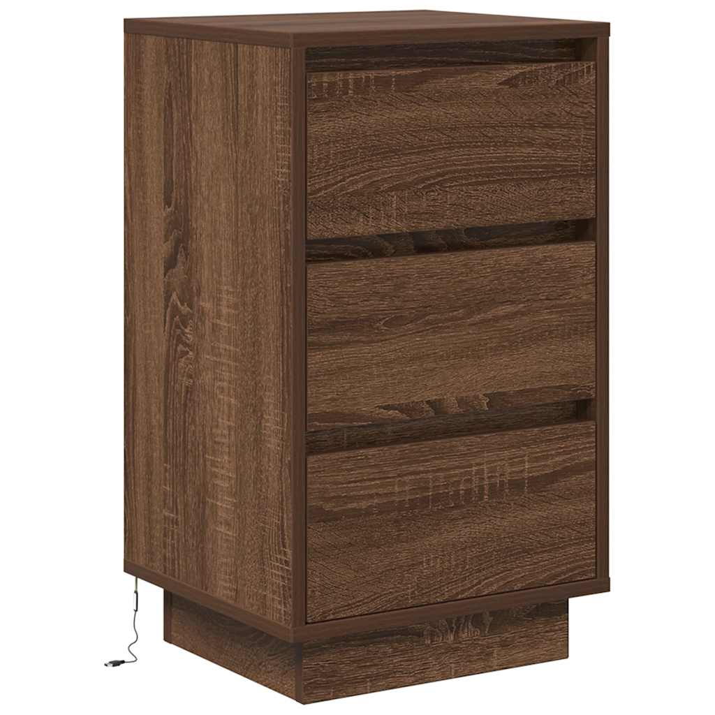 Nachtkastje met LED-verlichting 38x34x65 cm bruin eiken