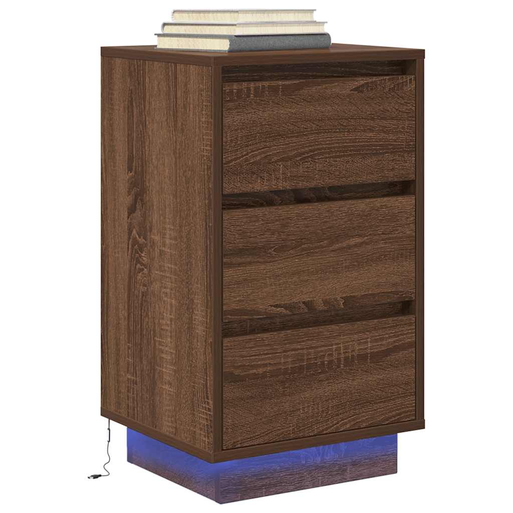 Nachtkastje met LED-verlichting 38x34x65 cm bruin eiken