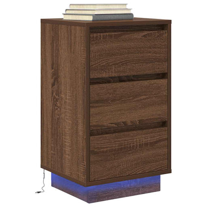 Nachtkastje met LED-verlichting 38x34x65 cm bruin eiken