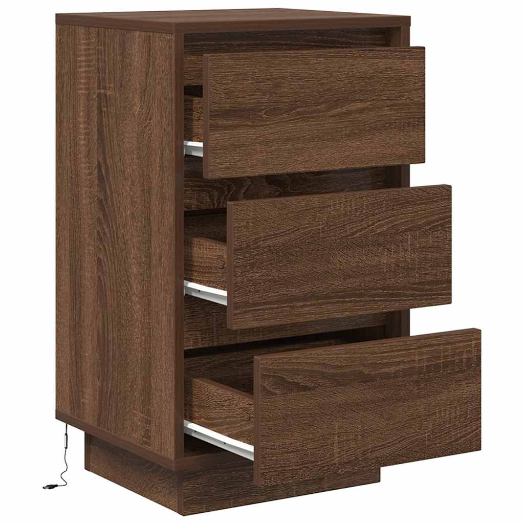 Nachtkastje met LED-verlichting 38x34x65 cm bruin eiken