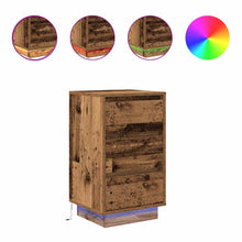 Nachtkastje met LED-verlichting 38x34x65 cm oud hout