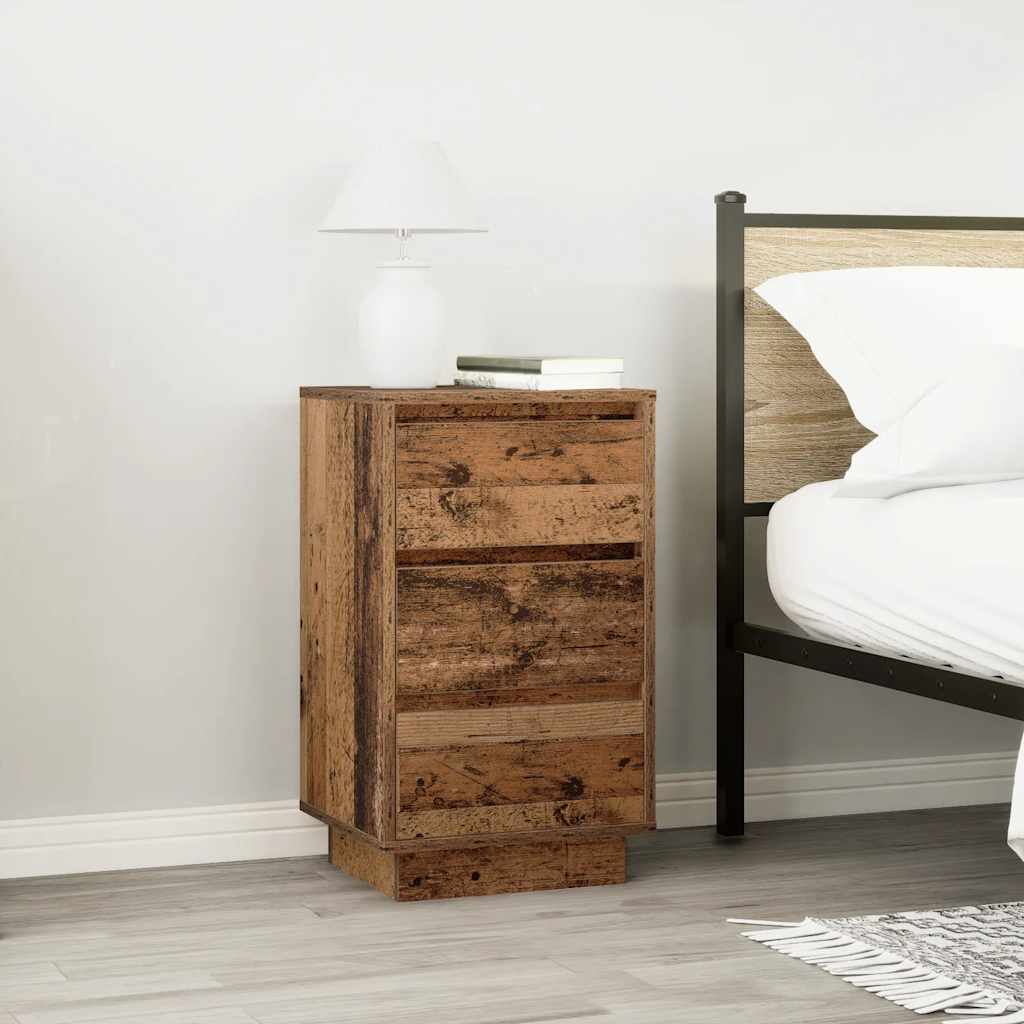 Nachtkastje met LED-verlichting 38x34x65 cm oud hout