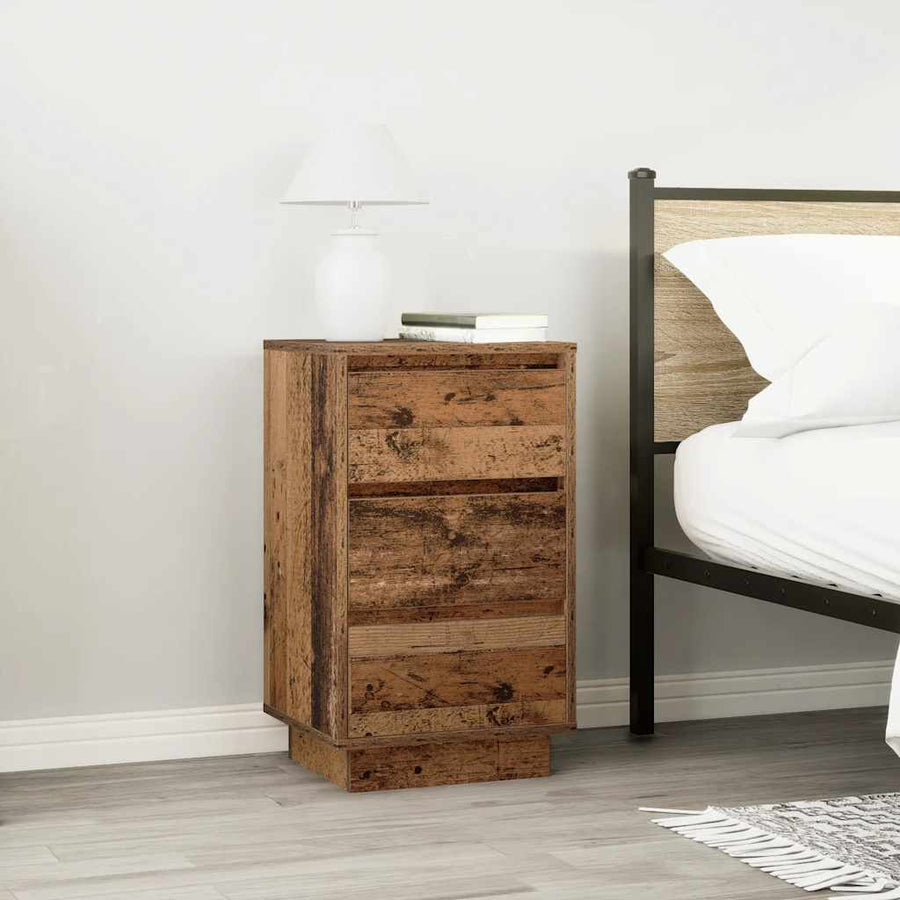 Nachtkastje met LED-verlichting 38x34x65 cm oud hout