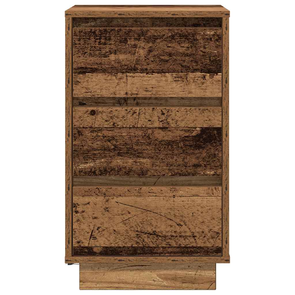 Nachtkastje met LED-verlichting 38x34x65 cm oud hout