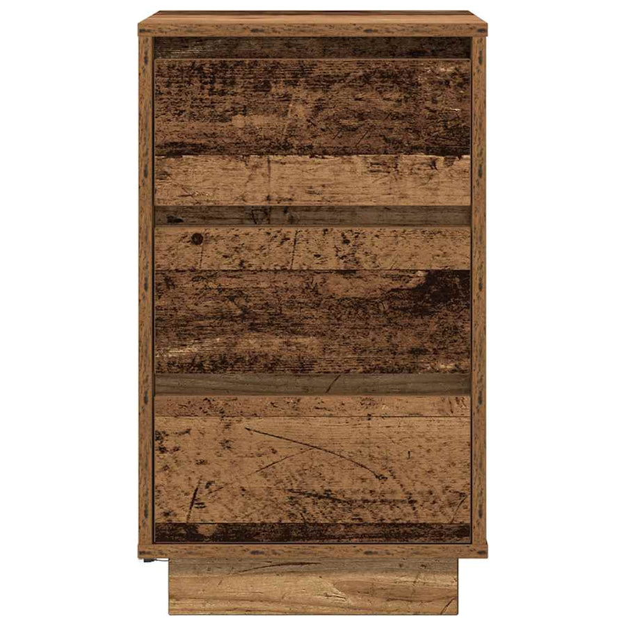Nachtkastje met LED-verlichting 38x34x65 cm oud hout