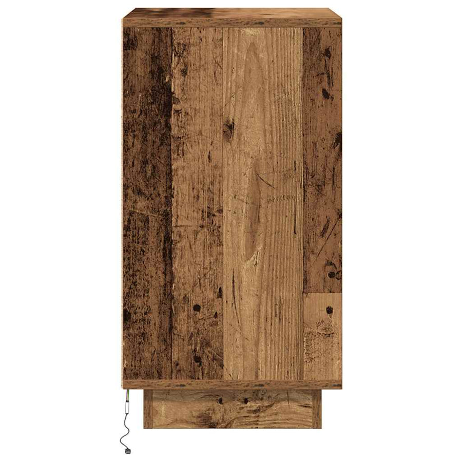 Nachtkastje met LED-verlichting 38x34x65 cm oud hout