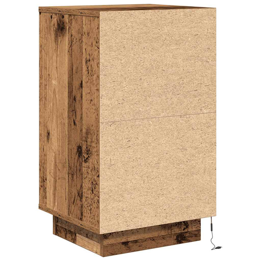 Nachtkastje met LED-verlichting 38x34x65 cm oud hout
