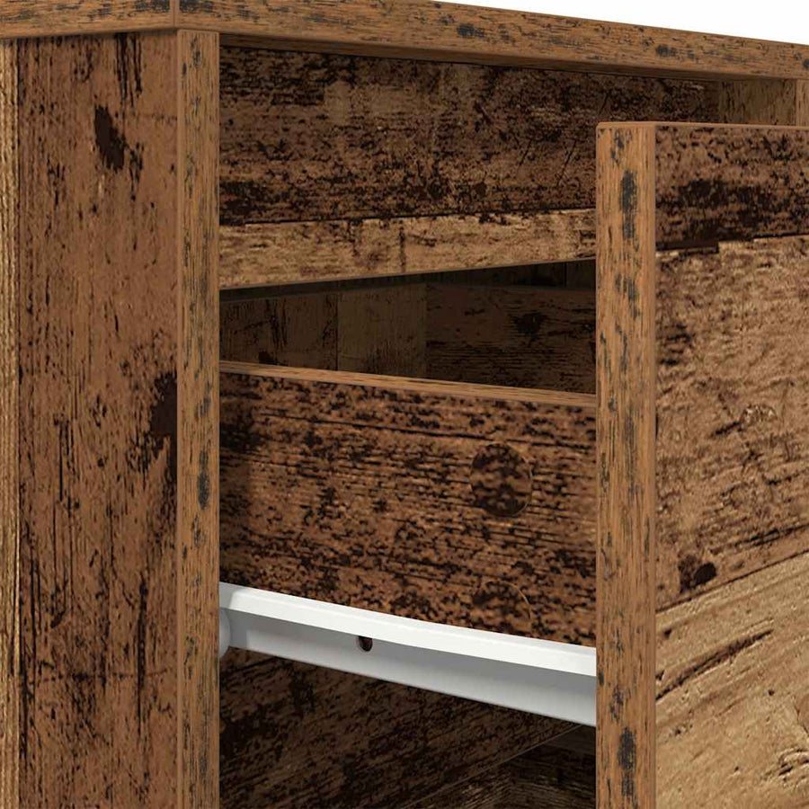 Nachtkastje met LED-verlichting 38x34x65 cm oud hout