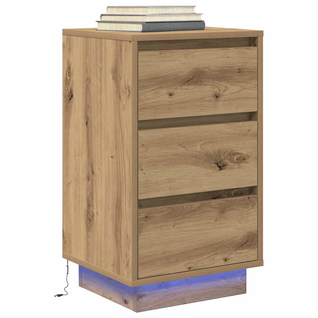 Nachtkastje met LED-verlichting 38x34x65 cm artisanaal eiken
