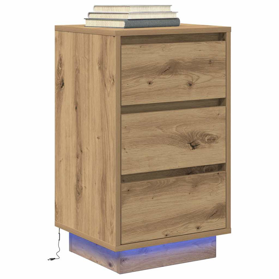 Nachtkastje met LED-verlichting 38x34x65 cm artisanaal eiken