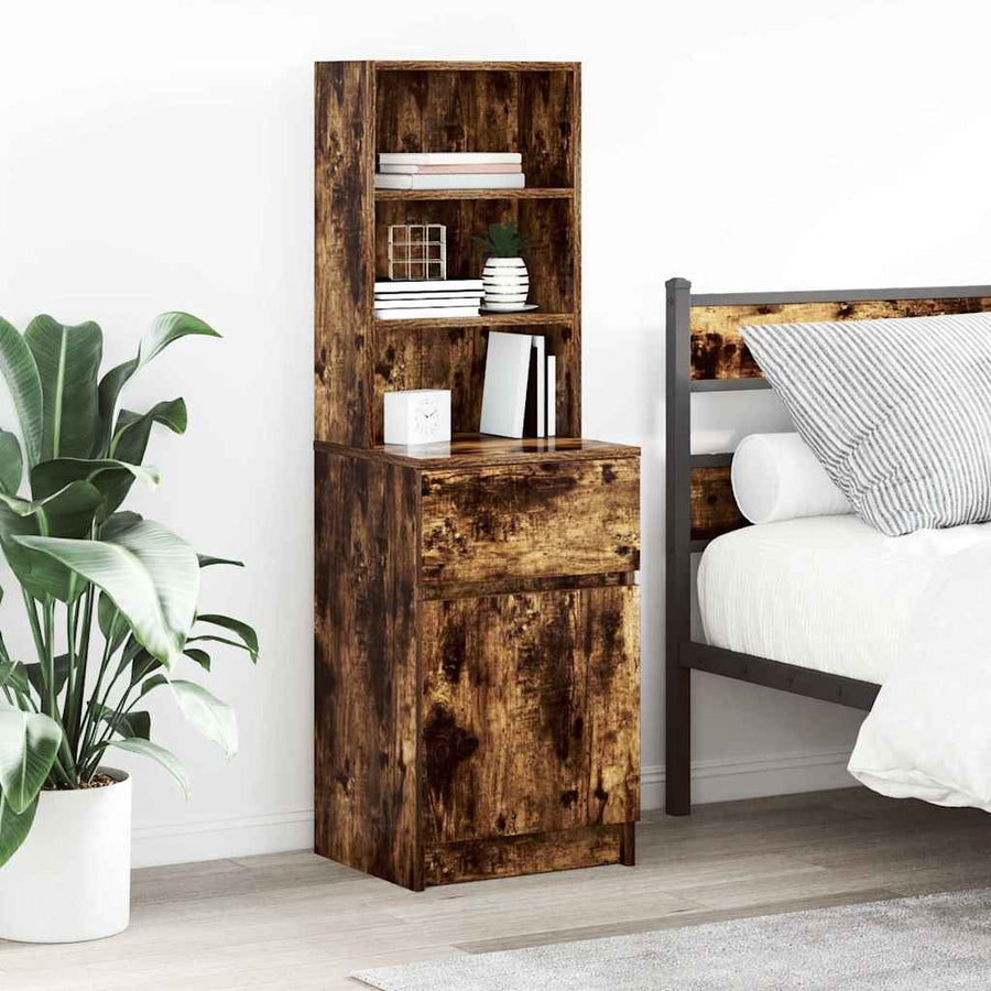 Nachtkastje 39X35X125 Cm Bewerkt Hout Kleurig Gerookt eiken