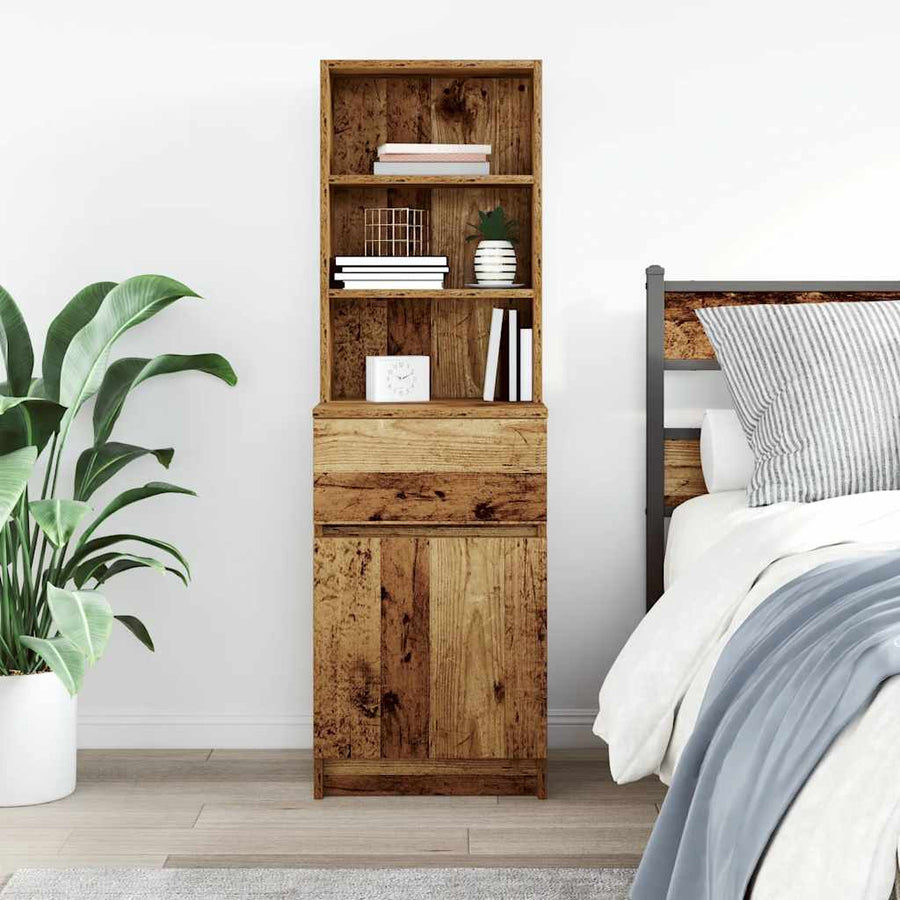 Nachtkastje 39x35x125 cm bewerkt hout oud houtkleurig