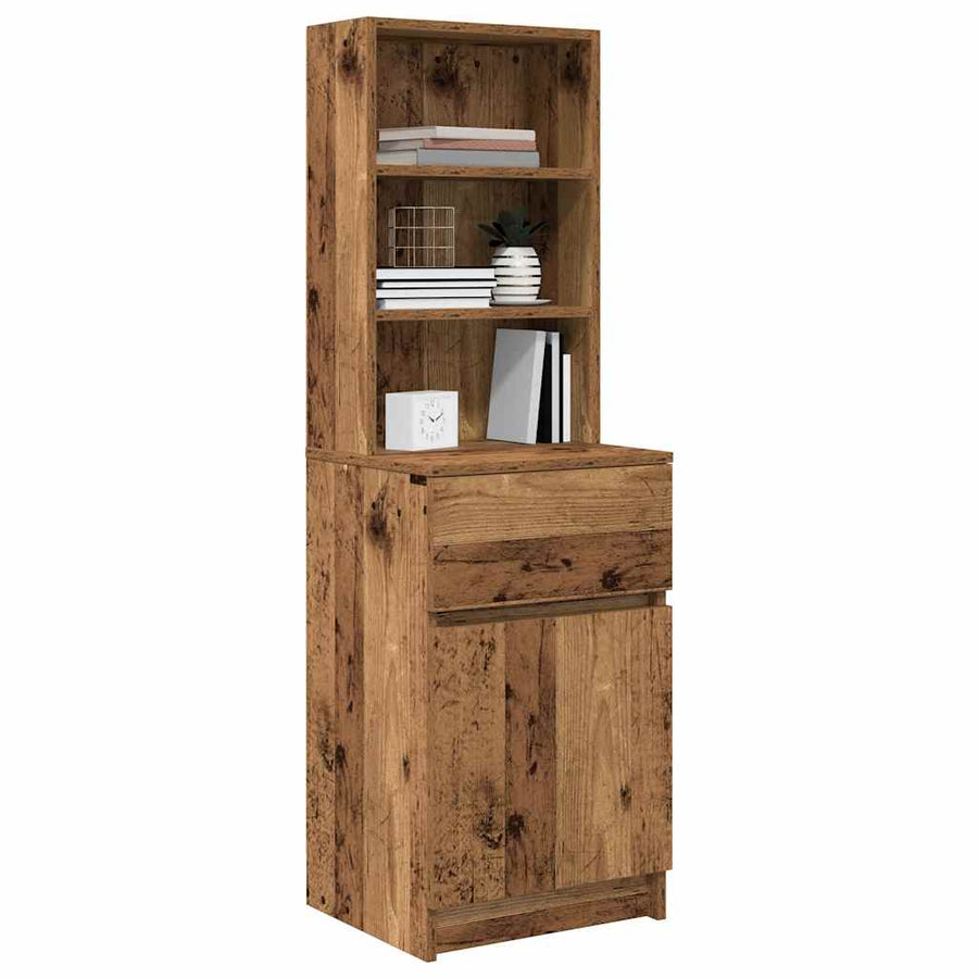 Nachtkastje 39x35x125 cm bewerkt hout oud houtkleurig