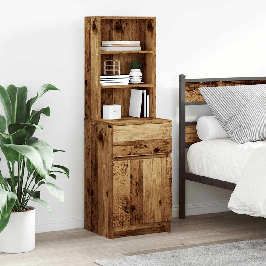 Nachtkastje 39x35x125 cm bewerkt hout oud houtkleurig