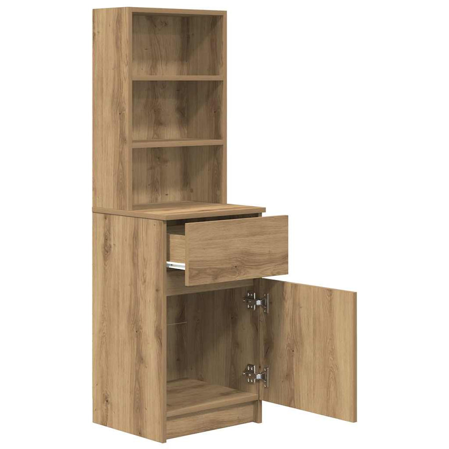 Nachtkastje 39x35x125 cm bewerkt hout artisanaal eikenkleur