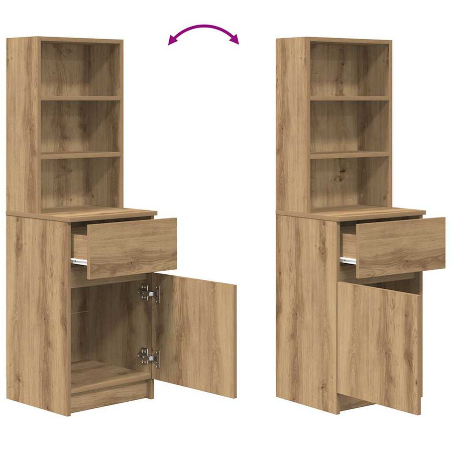 Nachtkastje 39x35x125 cm bewerkt hout artisanaal eikenkleur