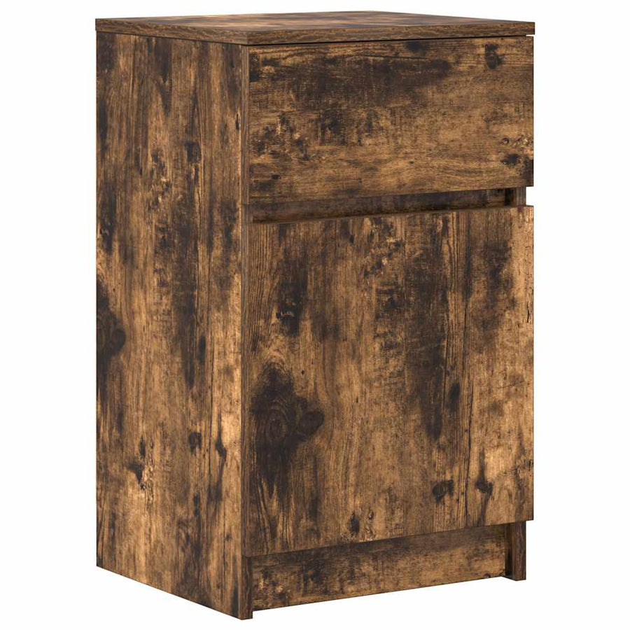 Nachtkastje 39x35x65 cm bewerkt hout gerookt eikenkleurig