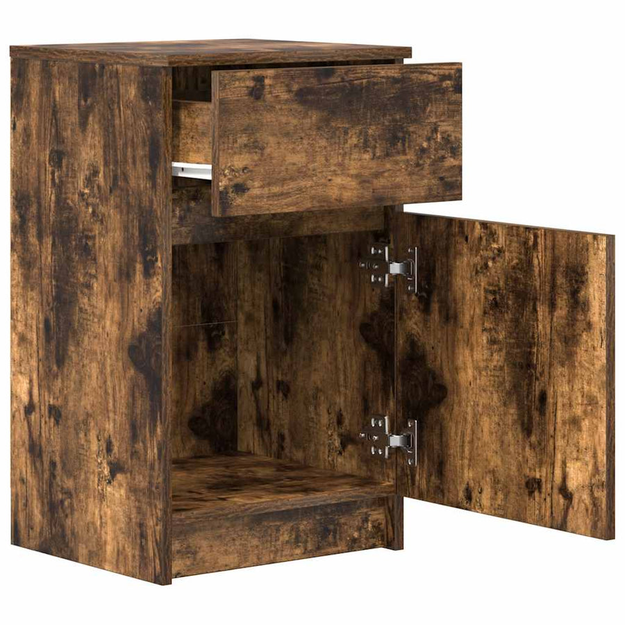Nachtkastje 39x35x65 cm bewerkt hout gerookt eikenkleurig