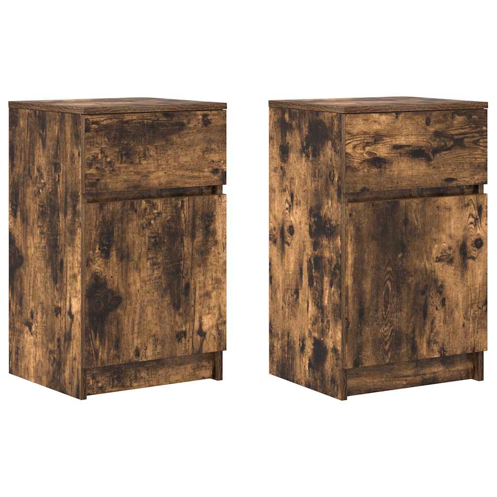 Nachtkastjes 2 st 39x35x65 cm bewerkt hout gerookt eikenkleur