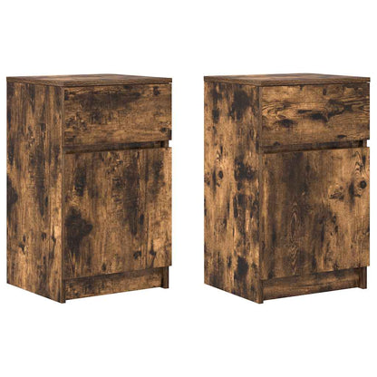 Nachtkastjes 2 st 39x35x65 cm bewerkt hout gerookt eikenkleur