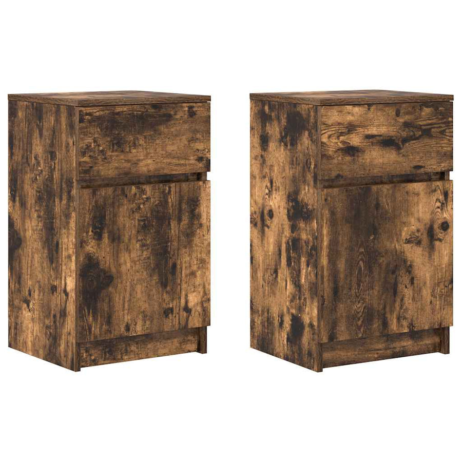 Nachtkastjes 2 st 39x35x65 cm bewerkt hout gerookt eikenkleur
