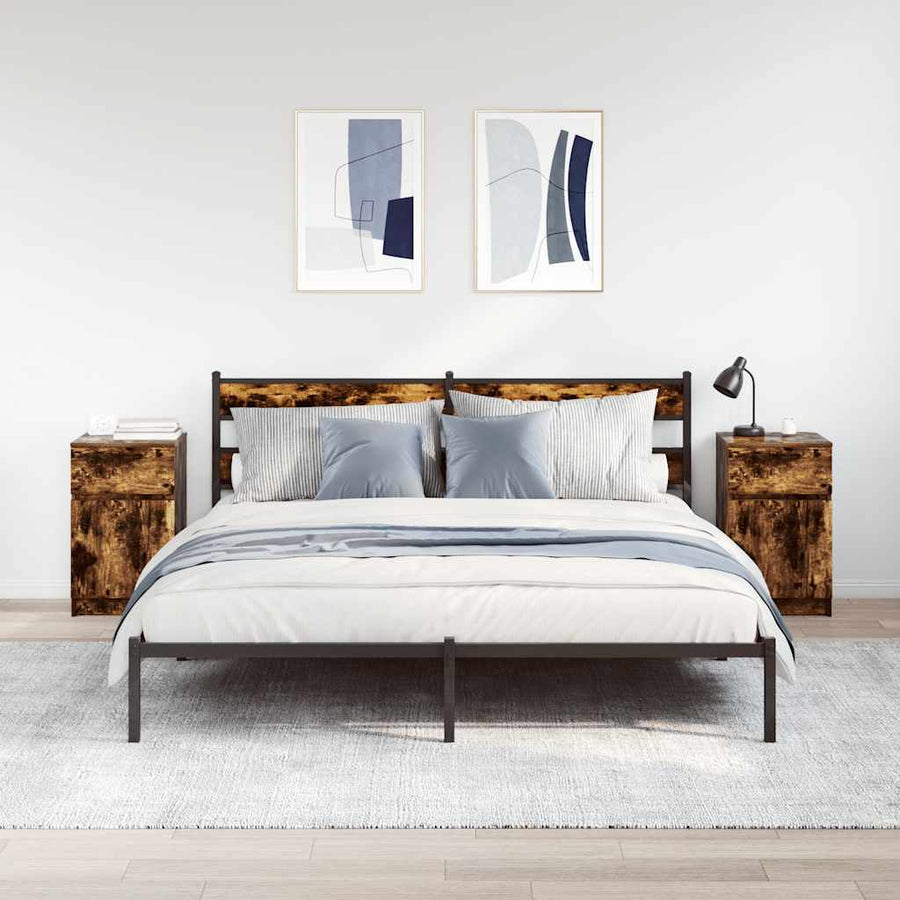 Nachtkastjes 2 st 39x35x65 cm bewerkt hout gerookt eikenkleur