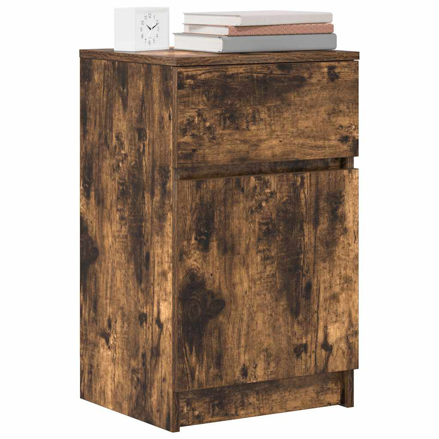 Nachtkastjes 2 st 39x35x65 cm bewerkt hout gerookt eikenkleur