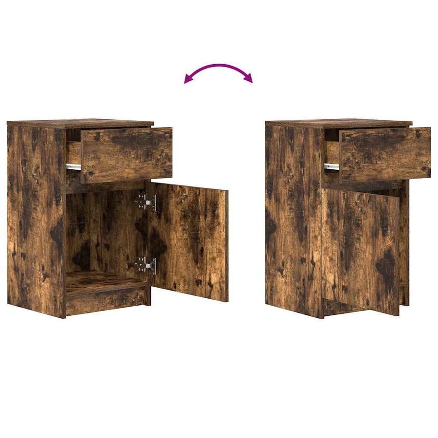 Nachtkastjes 2 st 39x35x65 cm bewerkt hout gerookt eikenkleur
