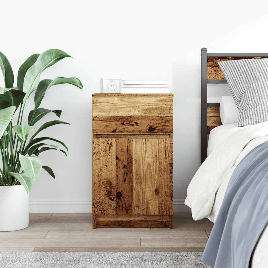 Nachtkastje 39x35x65 cm bewerkt hout oud houtkleurig