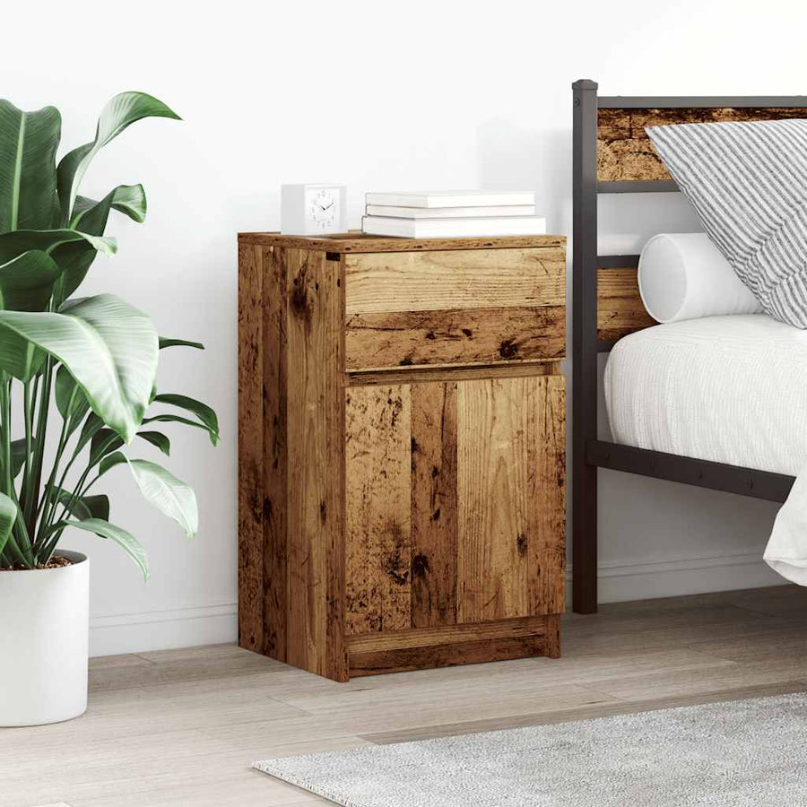 Nachtkastje 39x35x65 cm bewerkt hout oud houtkleurig