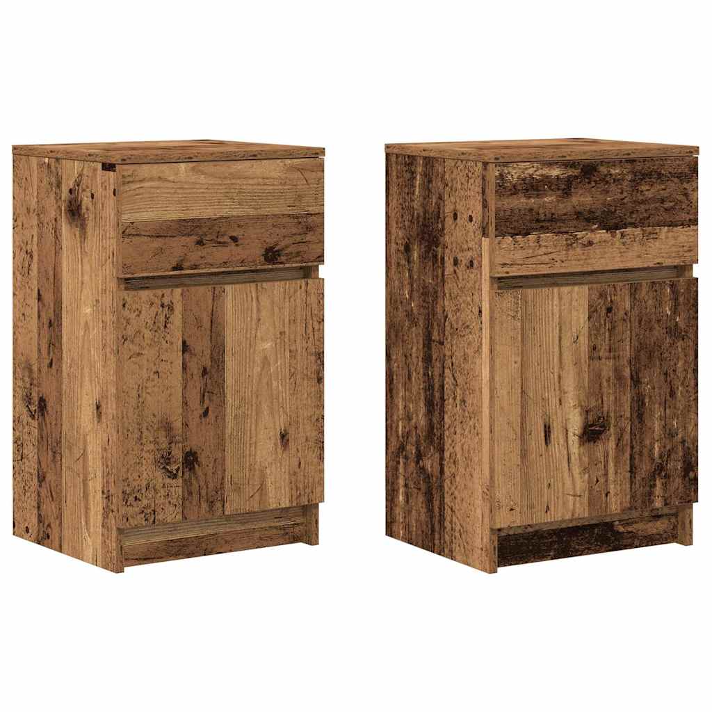 Nachtkastjes 2 st 39x35x65 cm bewerkt hout oud houtkleurig