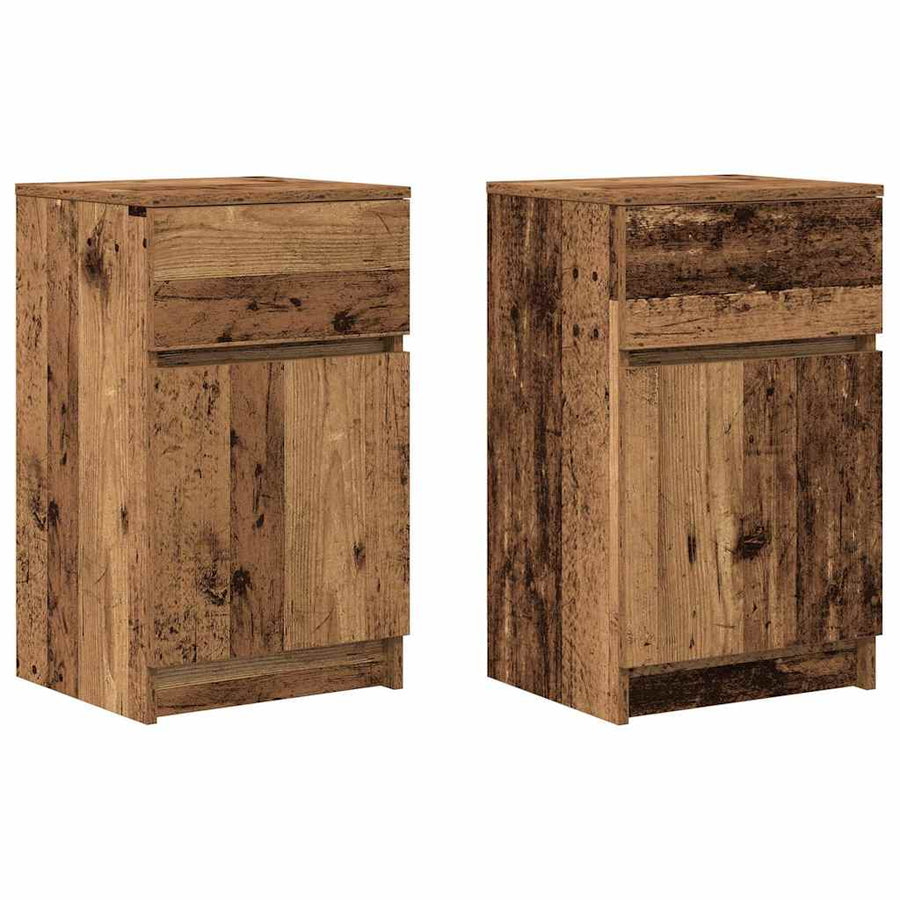 Nachtkastjes 2 st 39x35x65 cm bewerkt hout oud houtkleurig