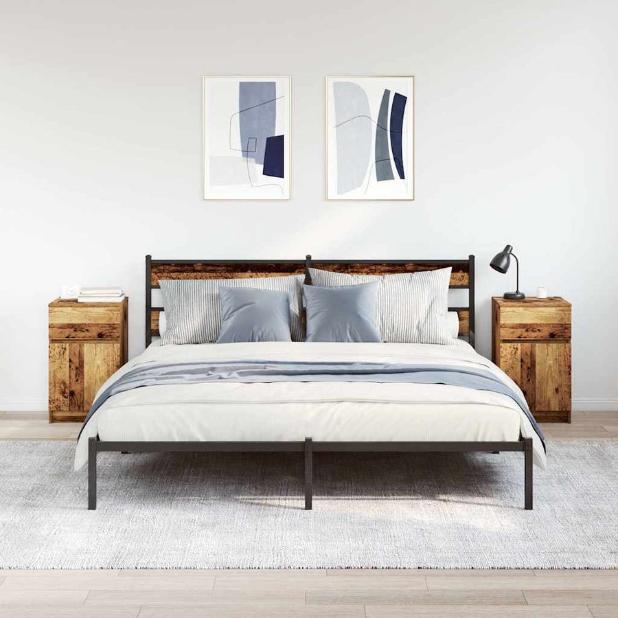 Nachtkastjes 2 st 39x35x65 cm bewerkt hout oud houtkleurig