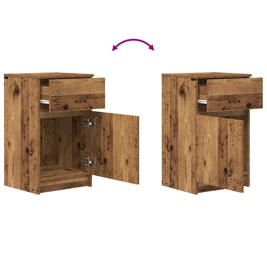 Nachtkastjes 2 st 39x35x65 cm bewerkt hout oud houtkleurig